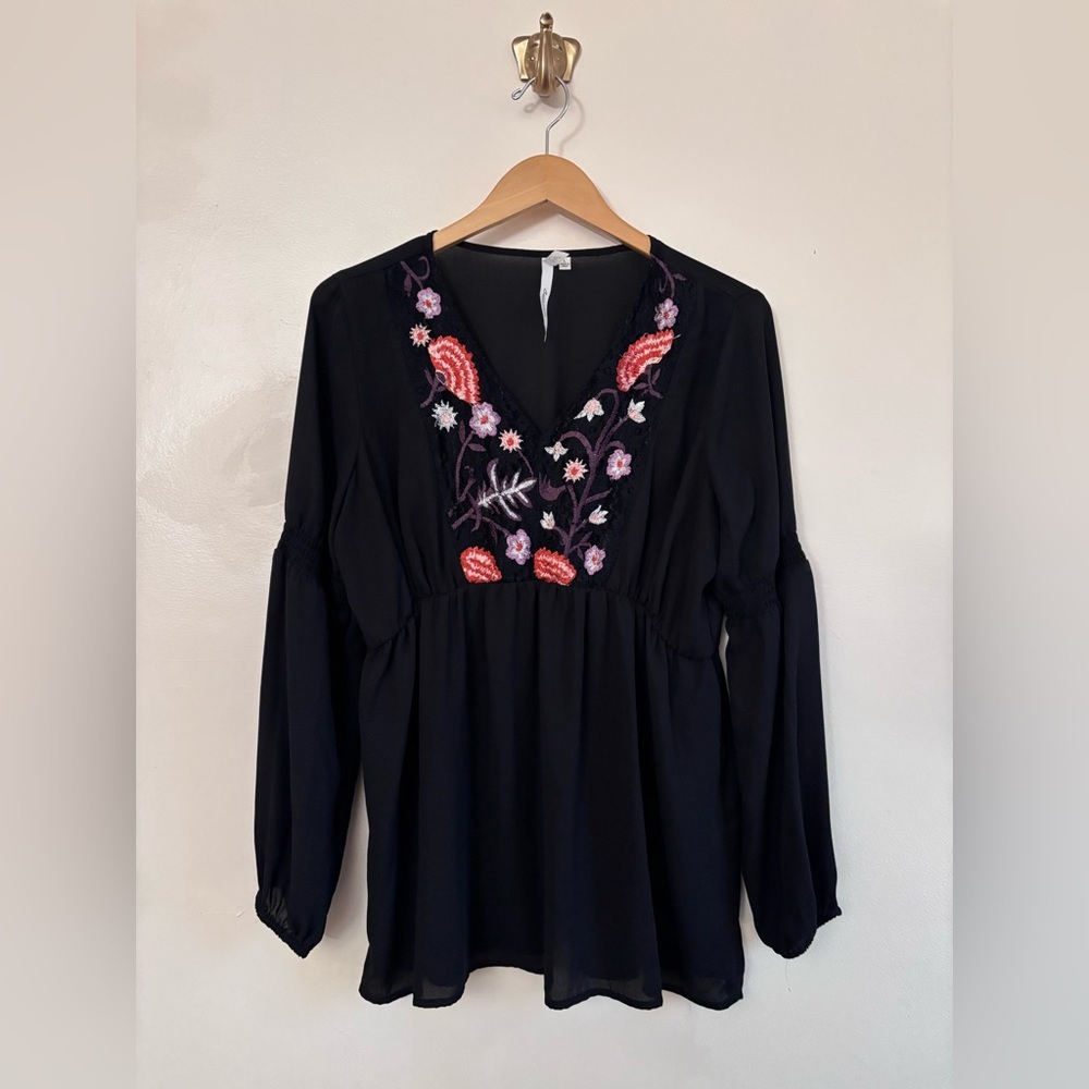 NY Collection Black Long-Sleeve V-Neck Dress - Picture 1 of 3